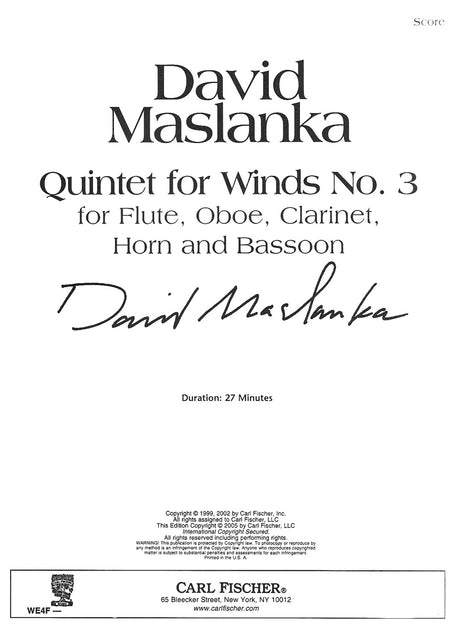 Maslanka: Quintet for Winds No. 3