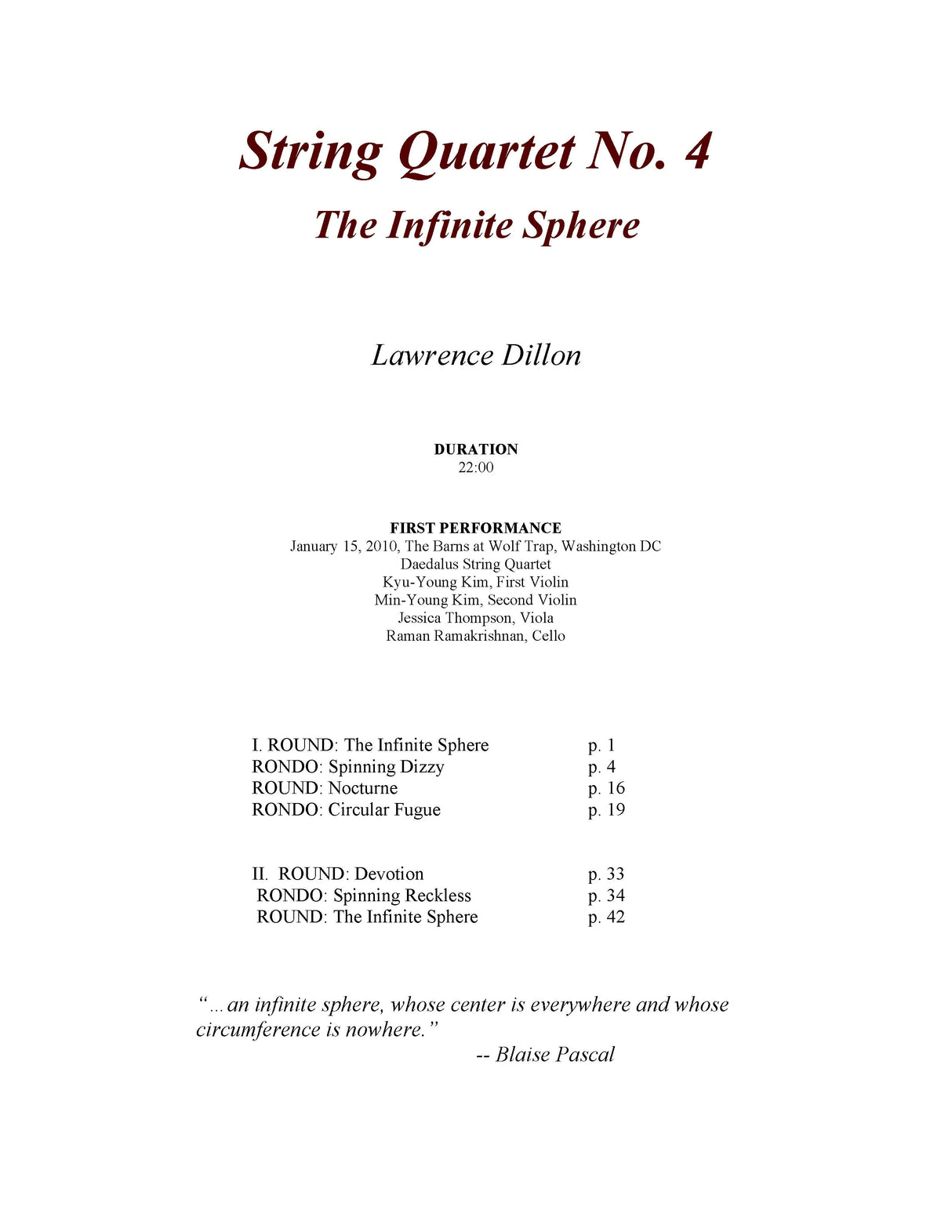 Dillon: String Quartet No. 4