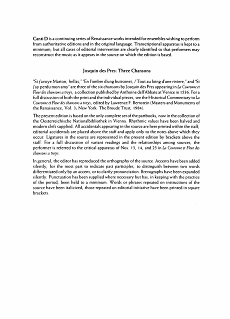 Josquin des Prez: Three Chansons for Men's Voices