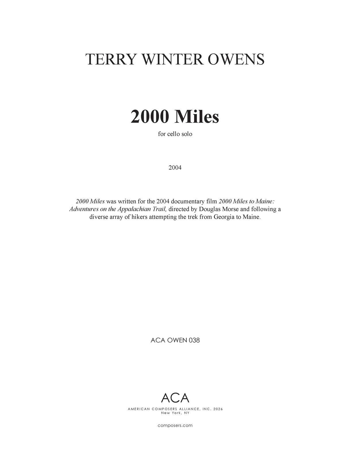 T.W. Owens: 2000 Miles