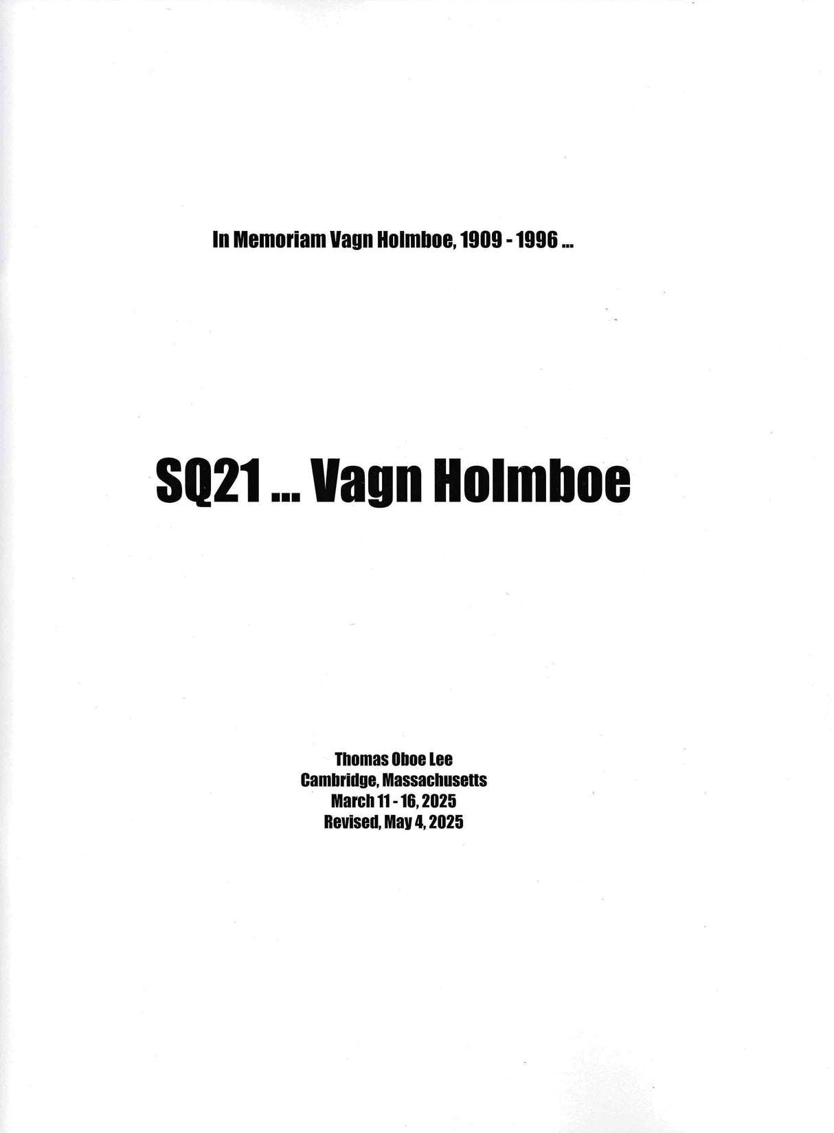 T.O. Lee: SQ21 ... Vagn Holmboe