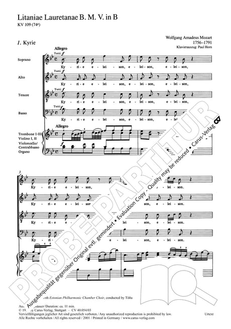 Mozart: Litaniae Lauretanae B. M. V., K. 109 (74e)