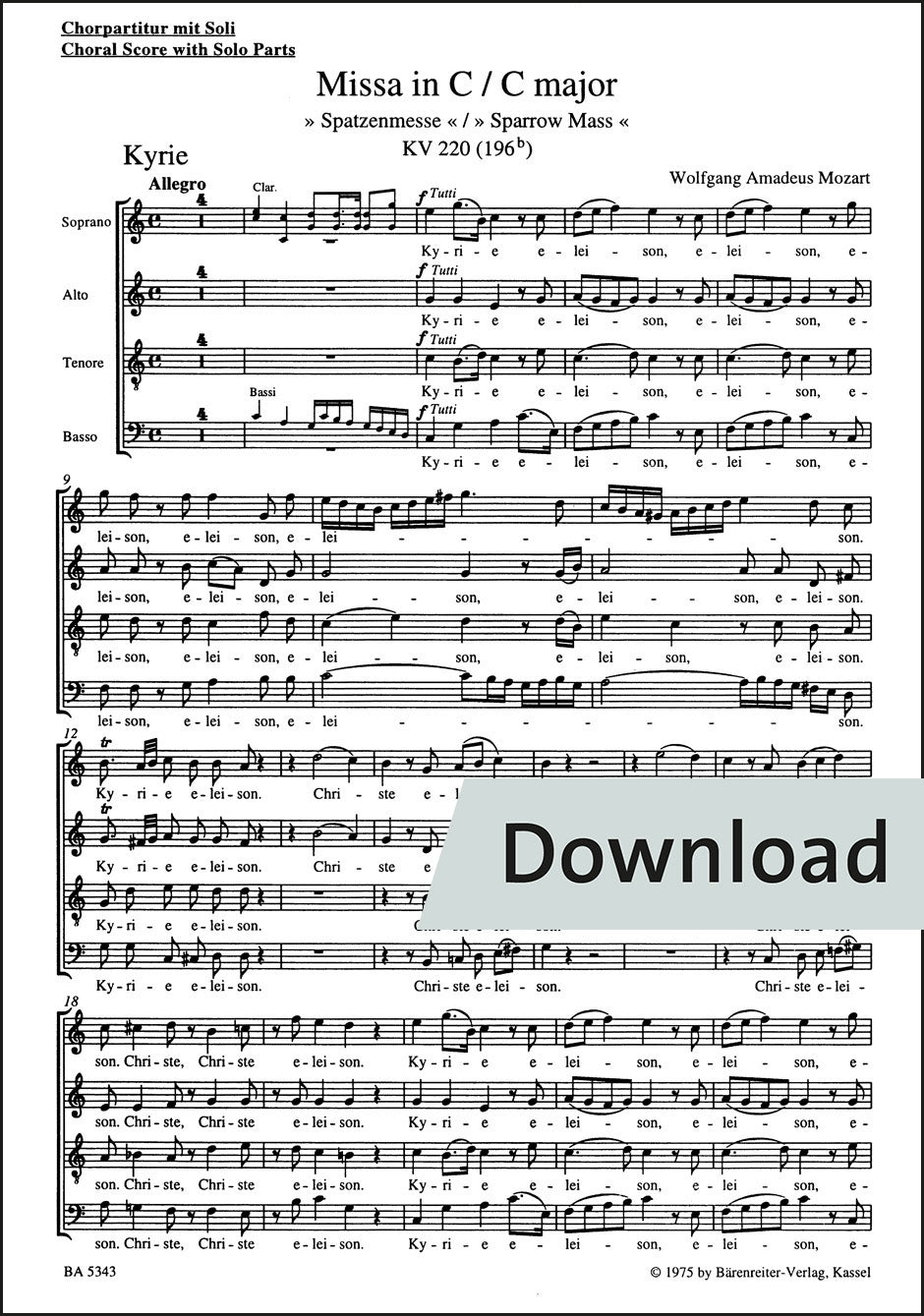 Mozart: Missa in C Major, K. 220 (196b)