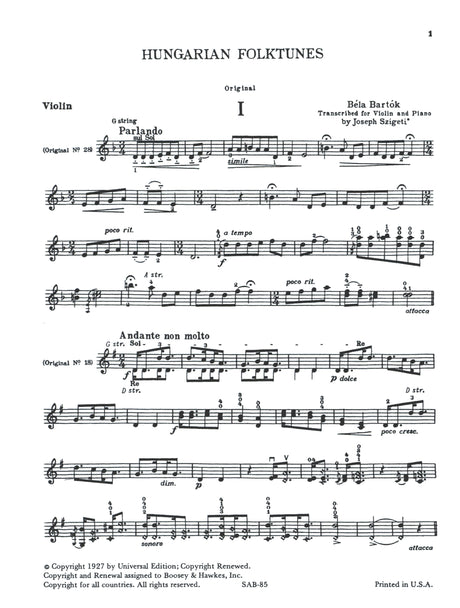 Bartók: Hungarian Folktunes (trans. Szigeti)