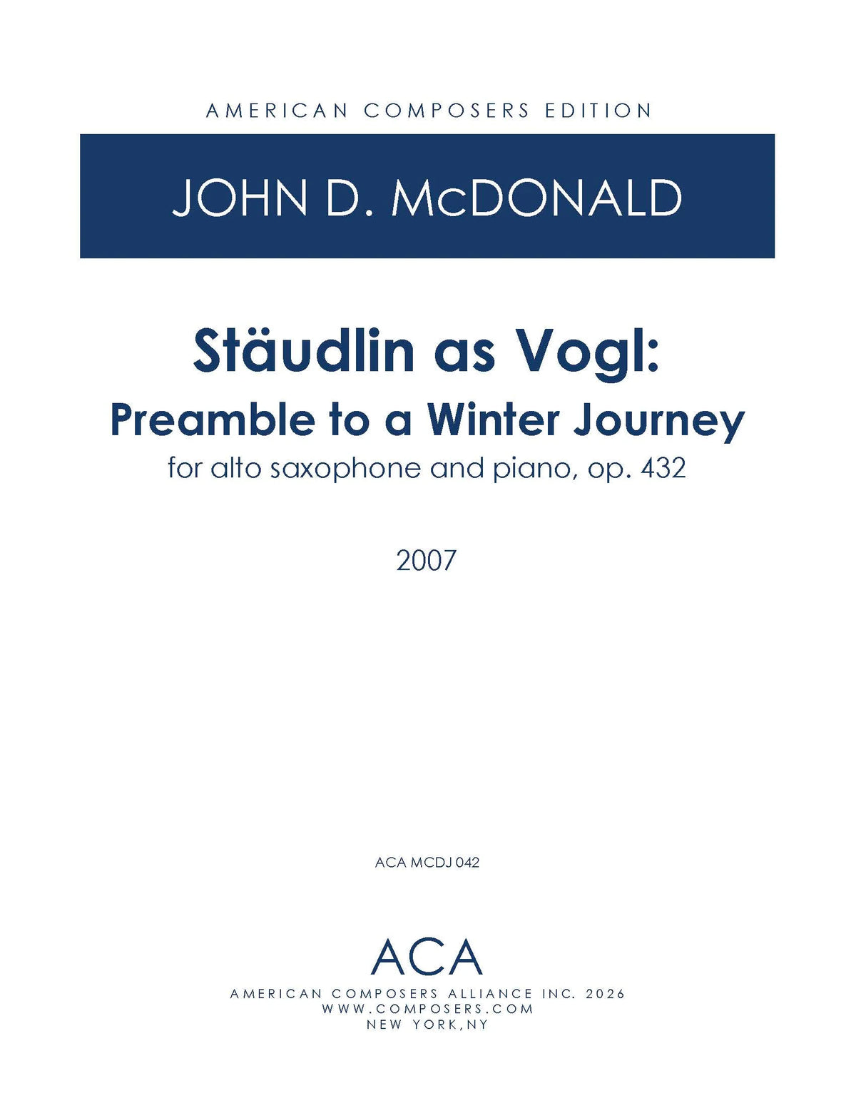 McDonald: Stäudlin as Vogl - Preamble to a Winter Journey, Op. 432