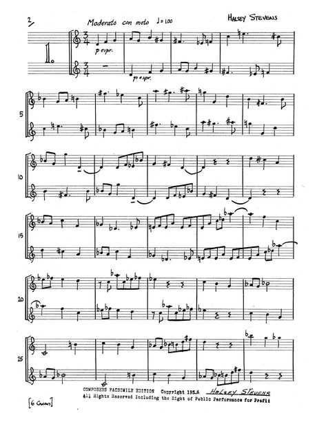 Stevens: Six Canons for Two Equal Instruments