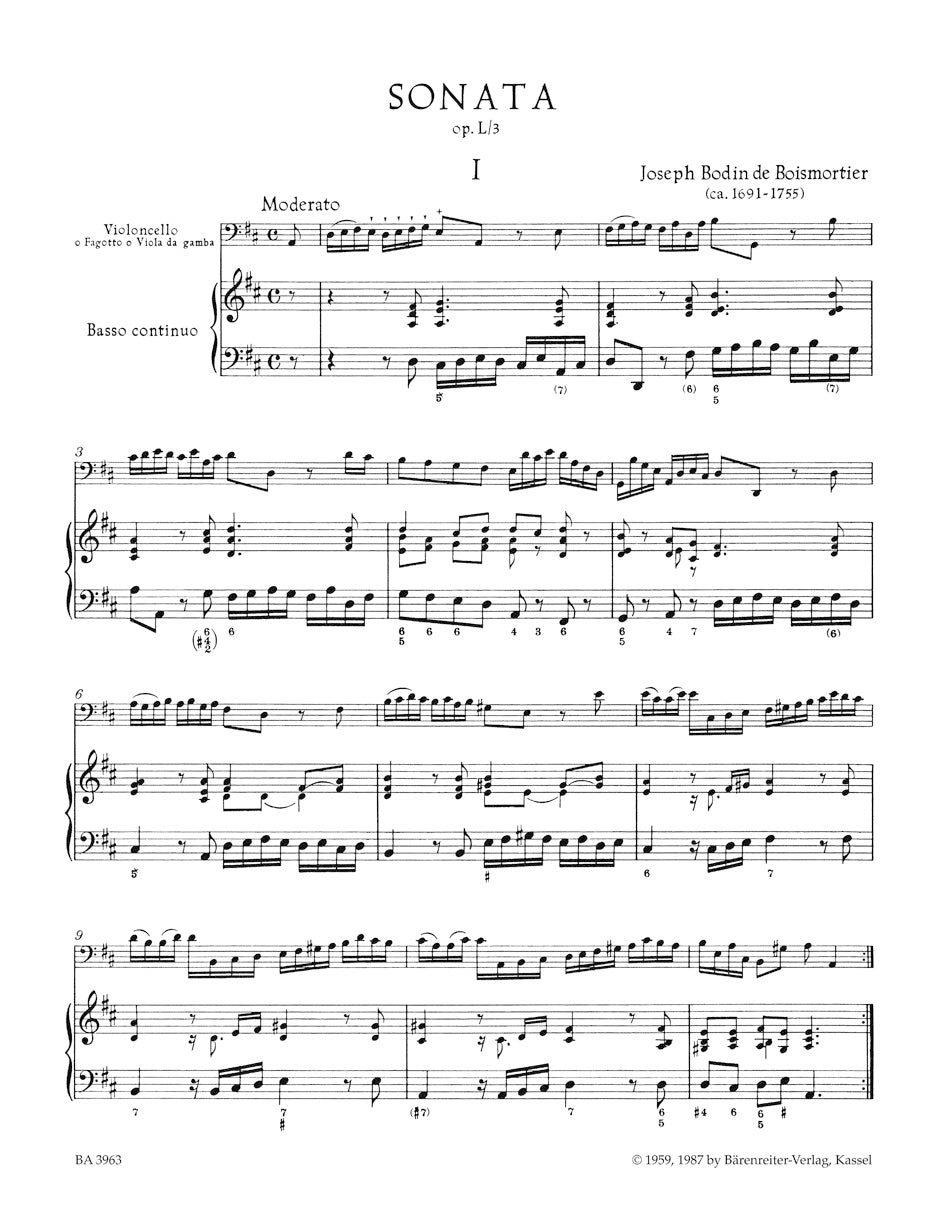 Boismortier: Sonata for Cello (Bassoon or Viola da gamba) and Basso continuo, Op. 50, No. 3