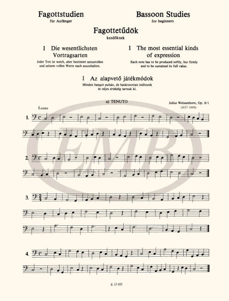 Weissenborn: Bassoon Studies for Beginners, Op. 8, No. 1