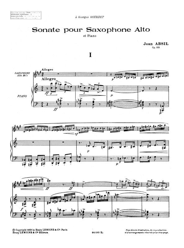 Absil: Saxophone Sonata, Op. 115
