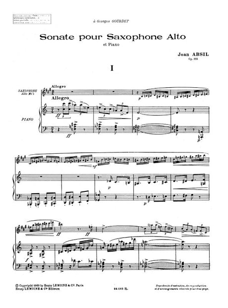 Absil: Saxophone Sonata, Op. 115