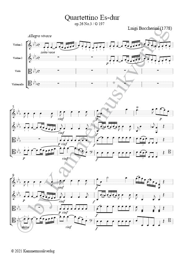 Boccherini: String Quartet in E-flat Major, G 197, Op. 26, No. 3