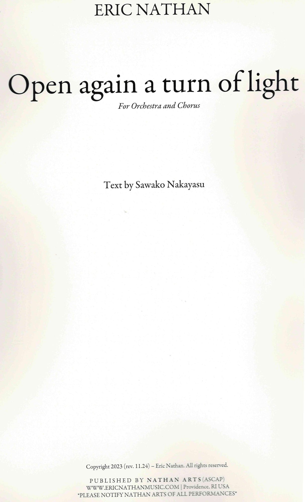 Nathan: Open again a turn of light