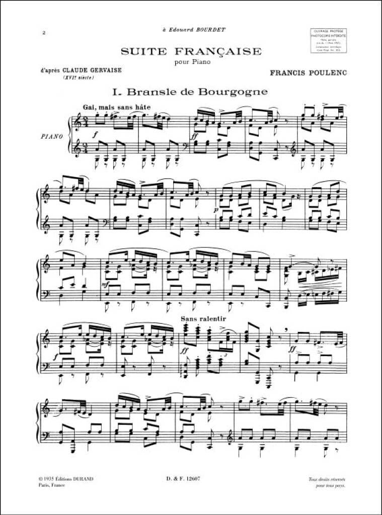 吹奏楽楽譜　SUITE FRANCAISE Poulenc: Suite française (arr. for piano) – Ficks Music