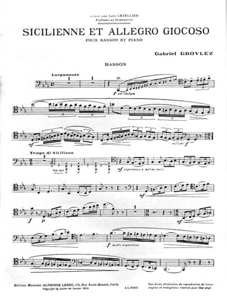 Grovlez: Sicilienne et Allegro Giocoso