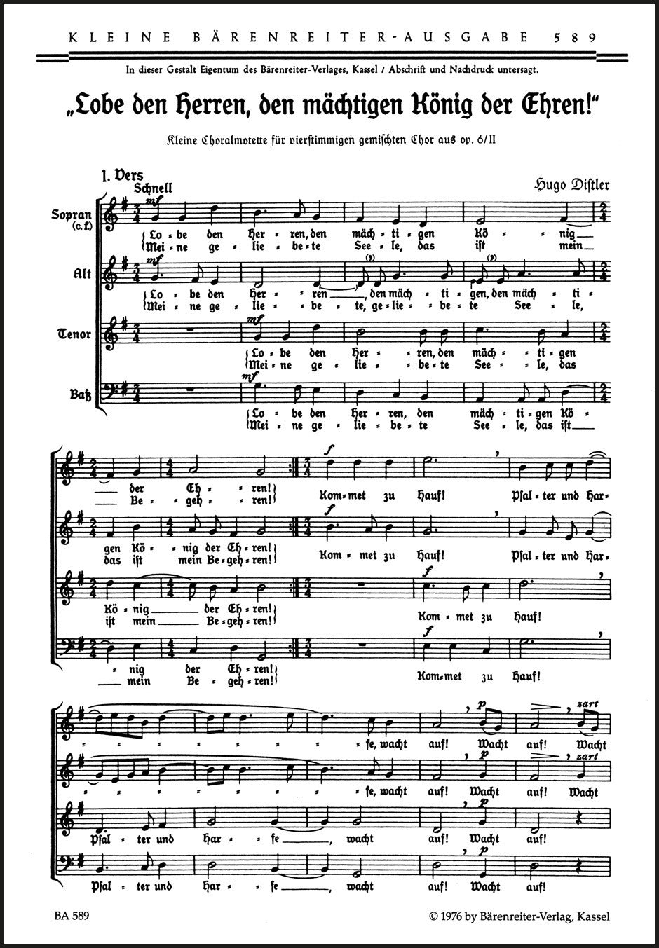 Distler: Lobe den Herren, den mächtigen König der Ehren, Op. 6, No. 2