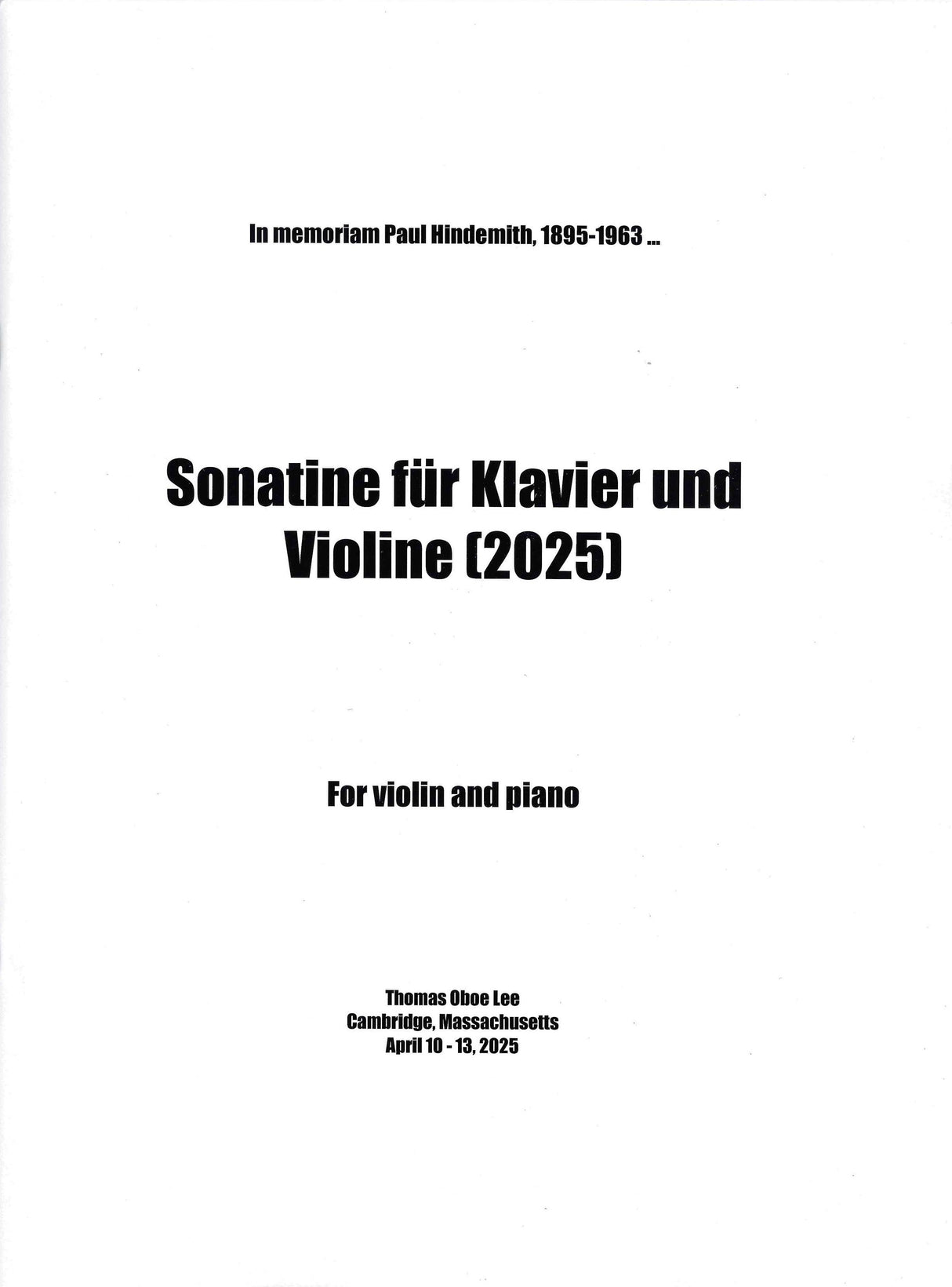 T.O. Lee: Violin Sonata, Op. 258