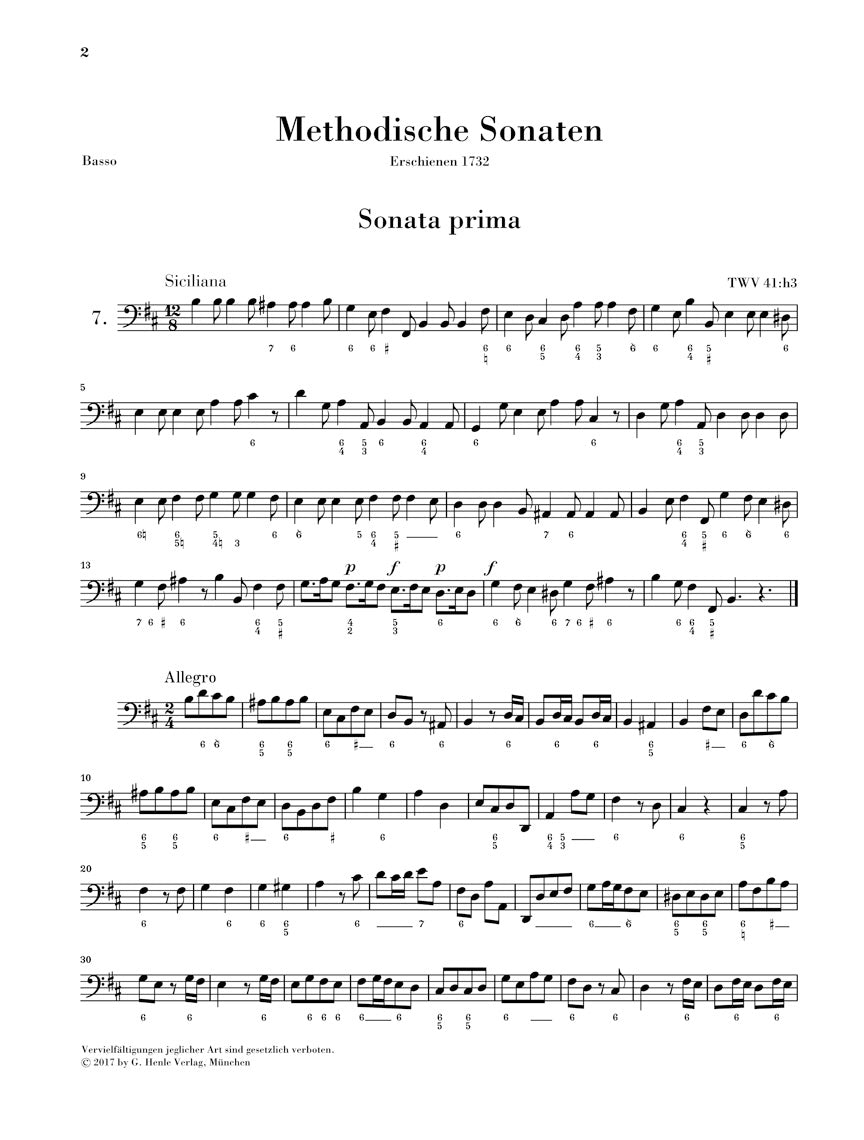 Telemann: Methodical Sonatas for Flute or Violin and Continuo