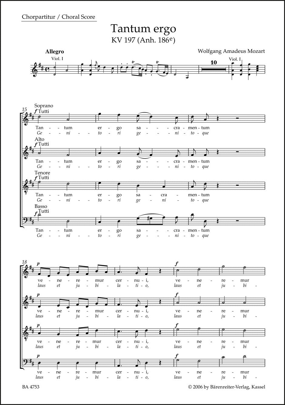 Mozart: Tantum ergo in D Major, K. 197 (Anh. 186e)