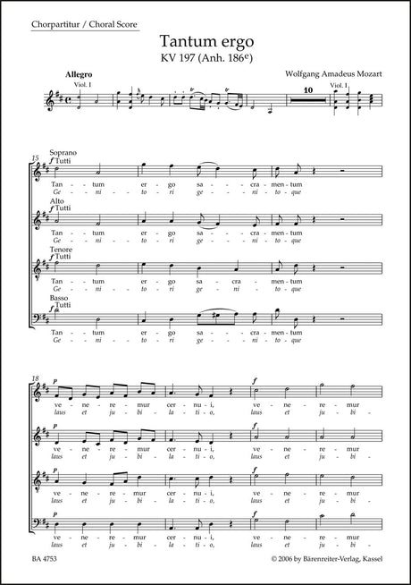 Mozart: Tantum ergo in D Major, K. 197 (Anh. 186e)