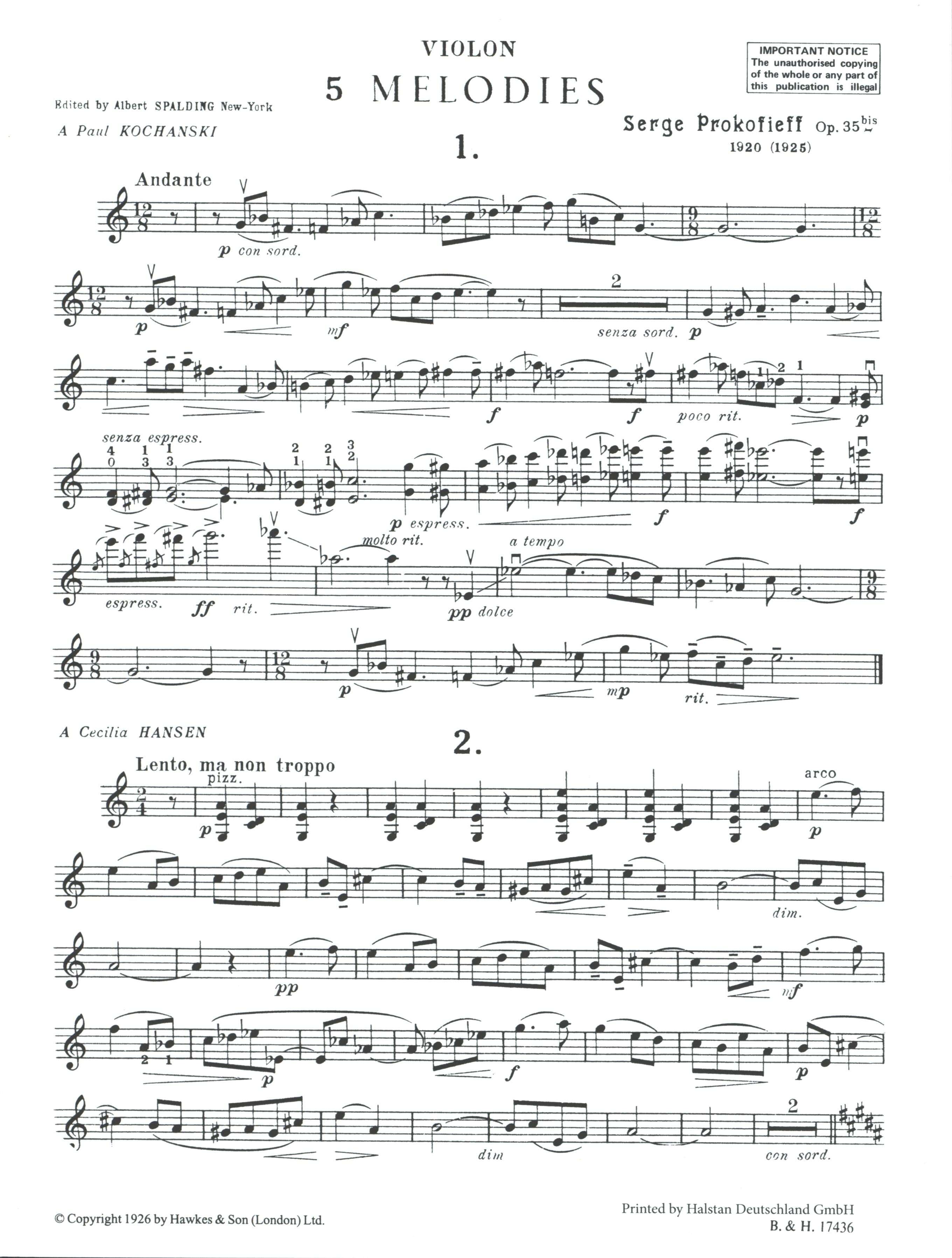 Prokofiev: Five Melodies, Op. 35a – Ficks Music