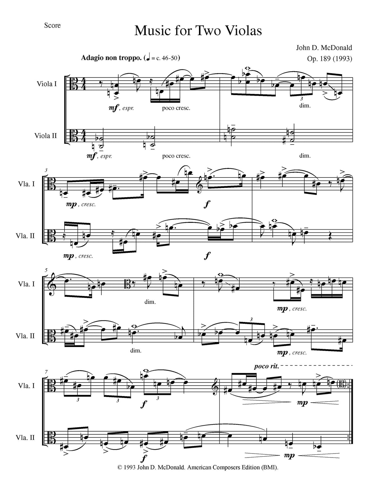 McDonald: Music for 2 Violas, Op. 189