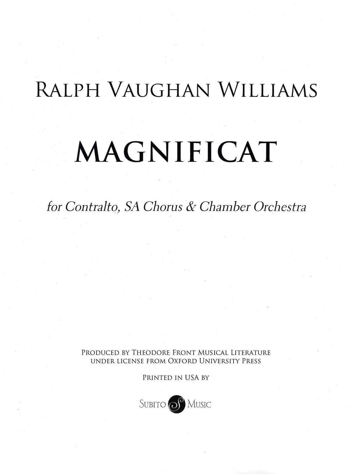 Vaughan Williams: Magnificat (Reduced Orchestration)