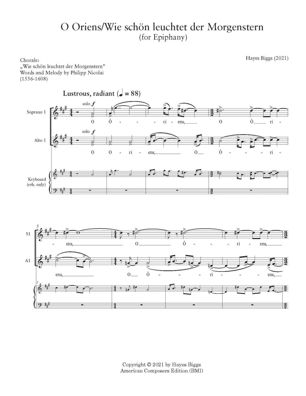 H. Biggs: O Oriens/Wie schön leuchtet der Morgenstern