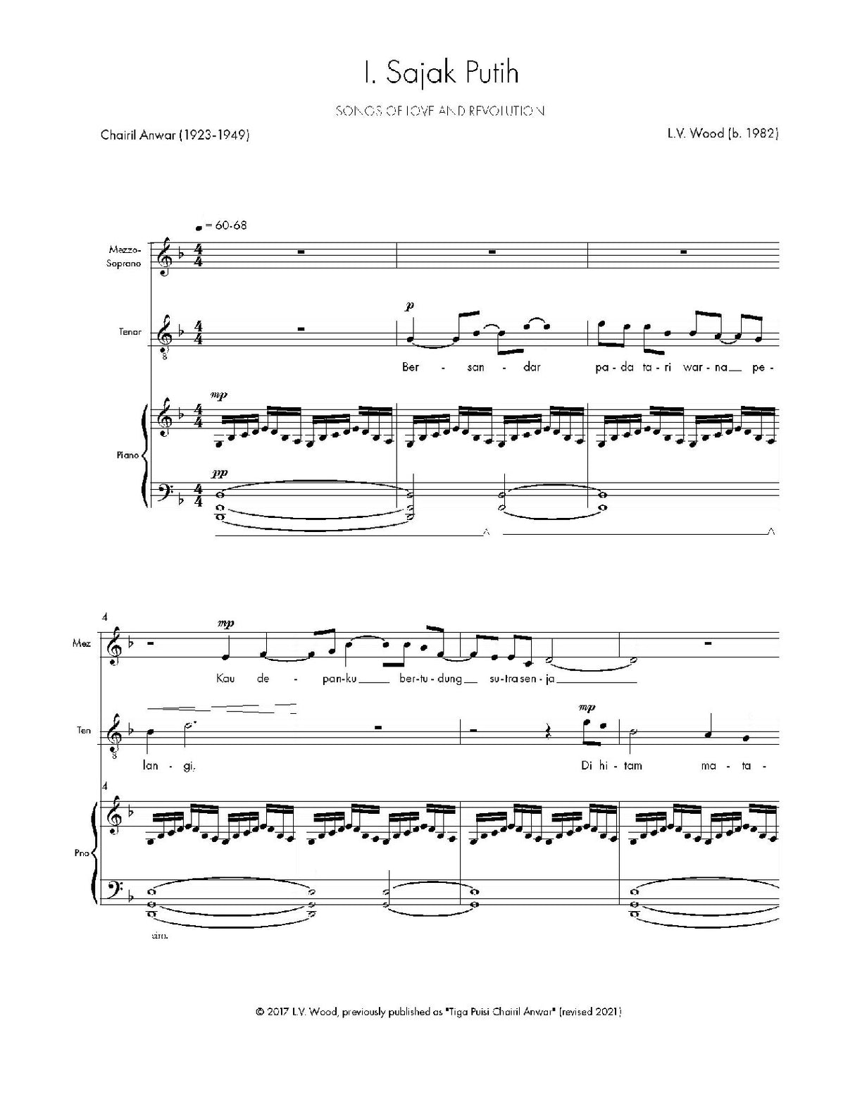 L.V. Wood: Songs of Love and Revolution (Version for Mezzo, Tenor, & Piano)