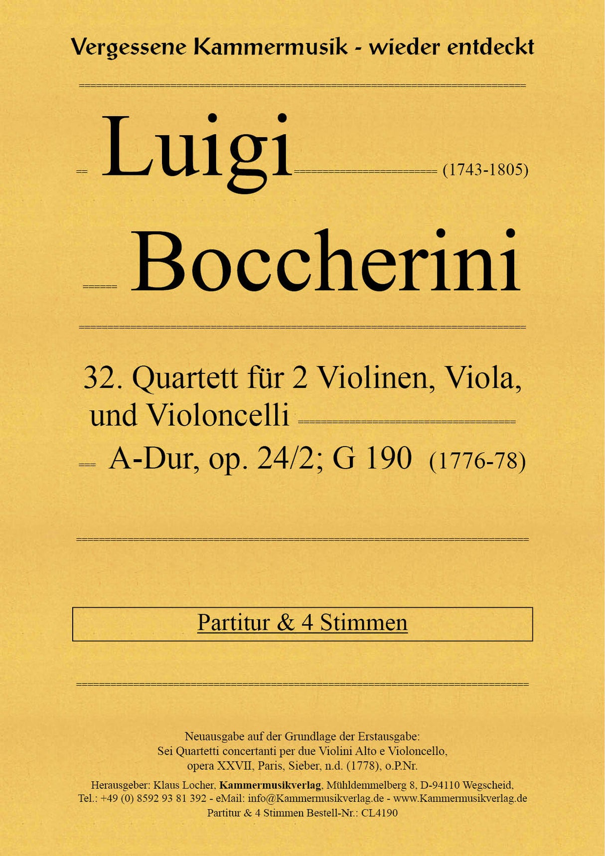 Boccherini: String Quartet in A Major, G 190, Op. 24, No. 2