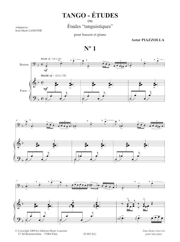 Piazzolla: Tango-Études (for bassoon and piano)