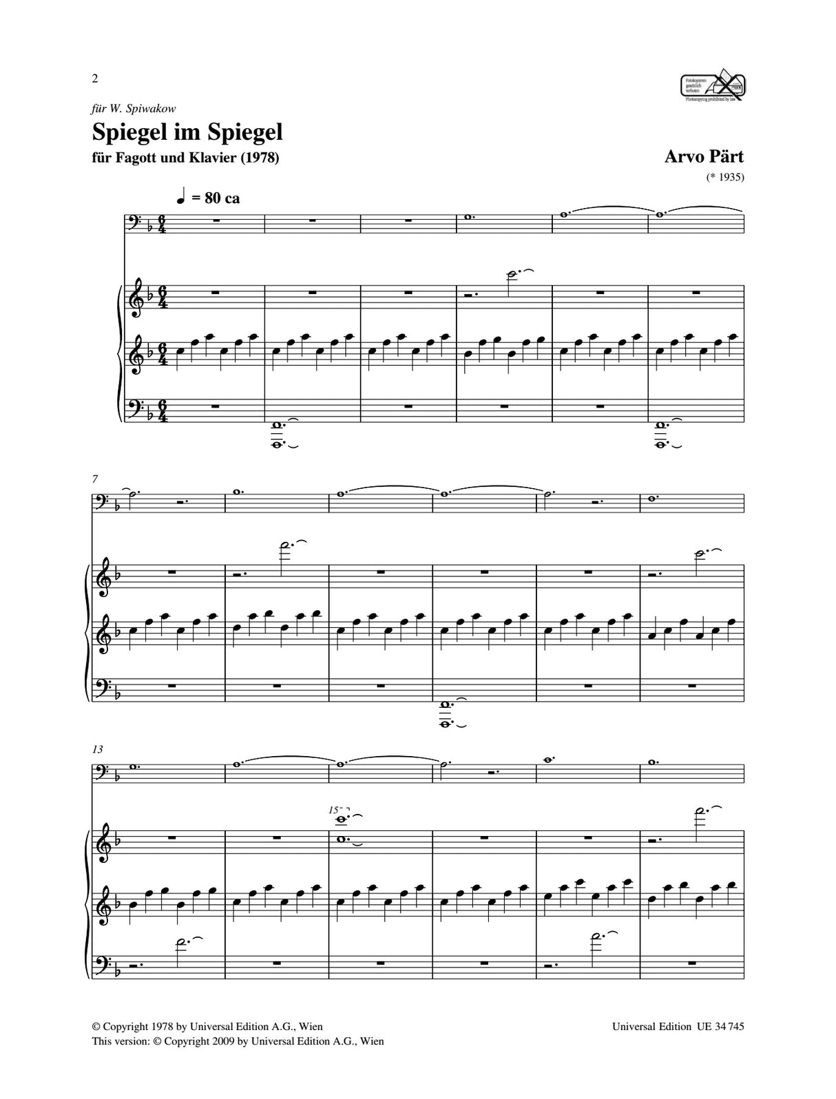 Pärt: Spiegel im Spiegel (for bassoon & piano)