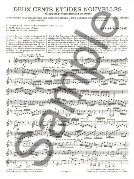 Maxime-Alphonse: 200 New Etudes - Volume 6 (10 Grand New Melodic Studies for Virtuosity)
