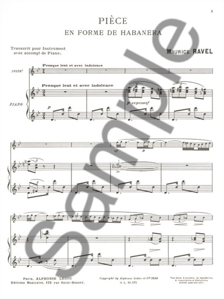 Ravel: Pièce en Forme de Habanera (arr. for soprano saxophone)
