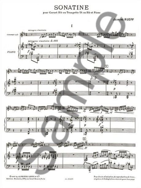 Rueff: Sonatine for Cornet / Trumpet and Piano