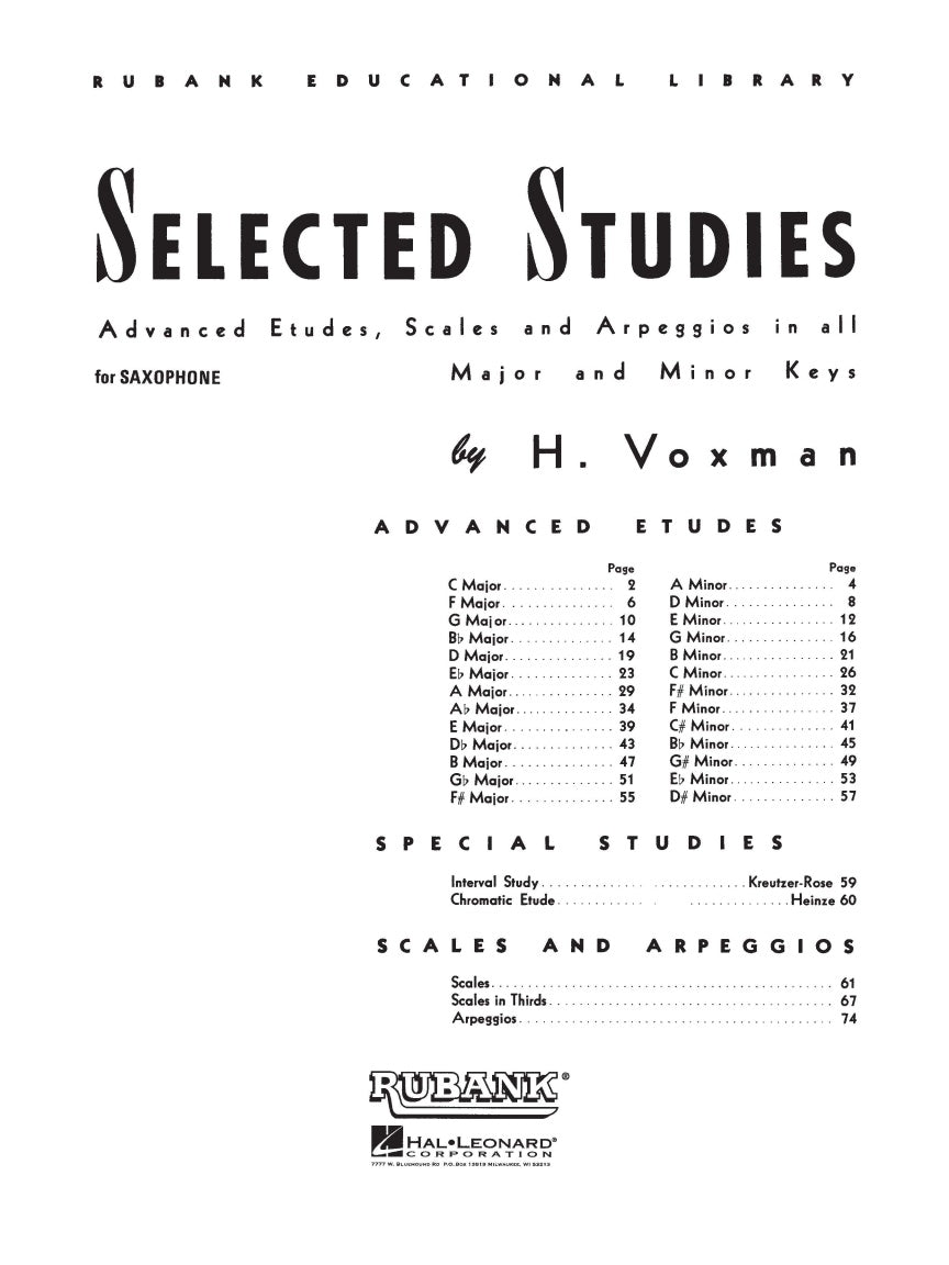 Selected Studies for Saxophone