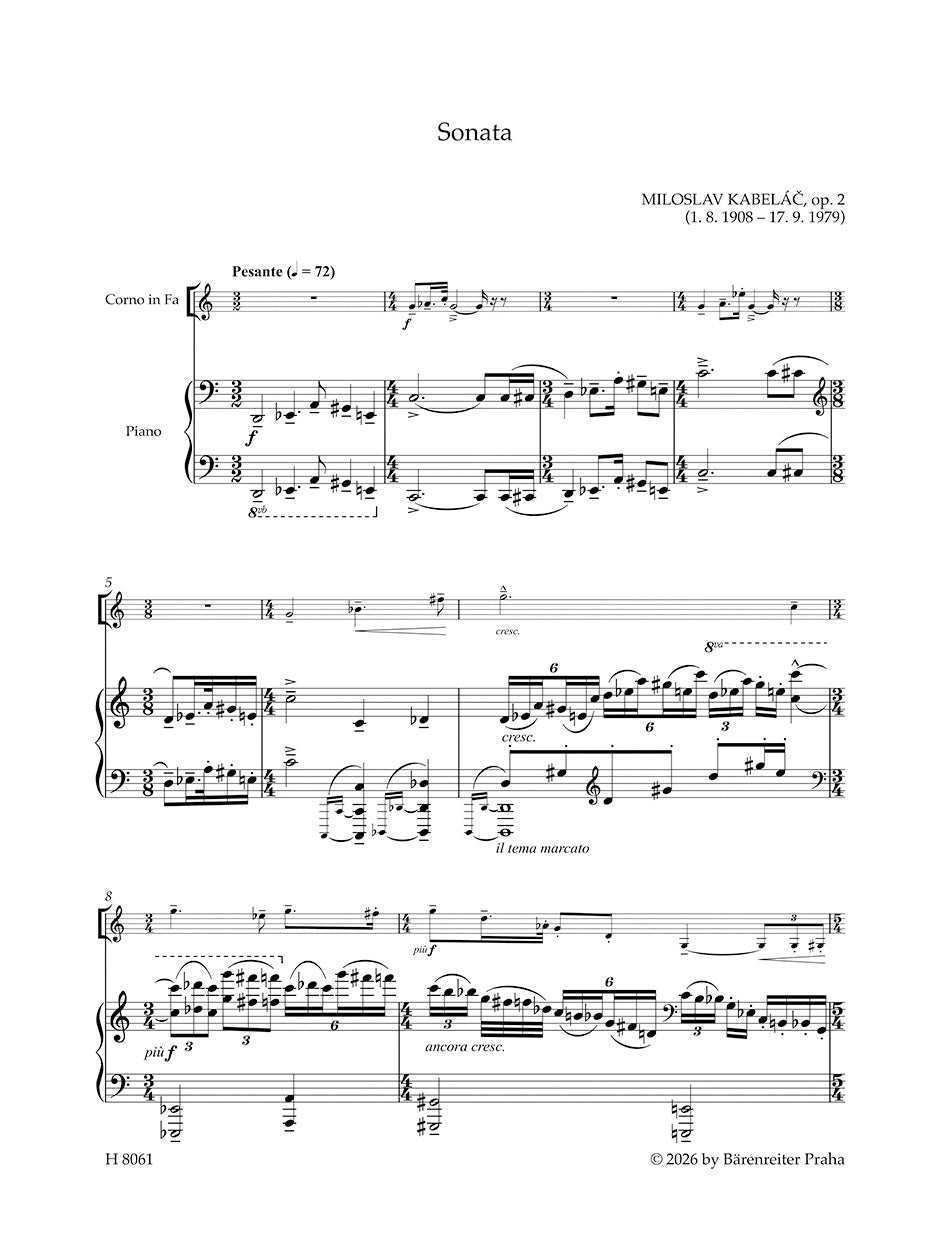 Kabeláč: Horn Sonata, Op. 2