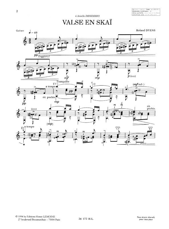 Sheet music composed by Roland Dyens (1955-2016) – Ficks Music