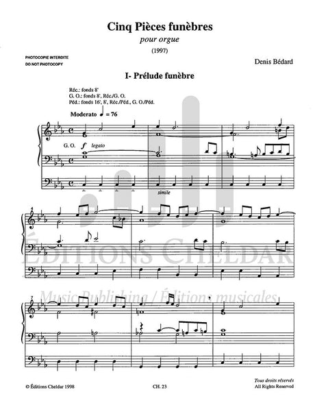 Bédard: Cinq Pièces funèbres