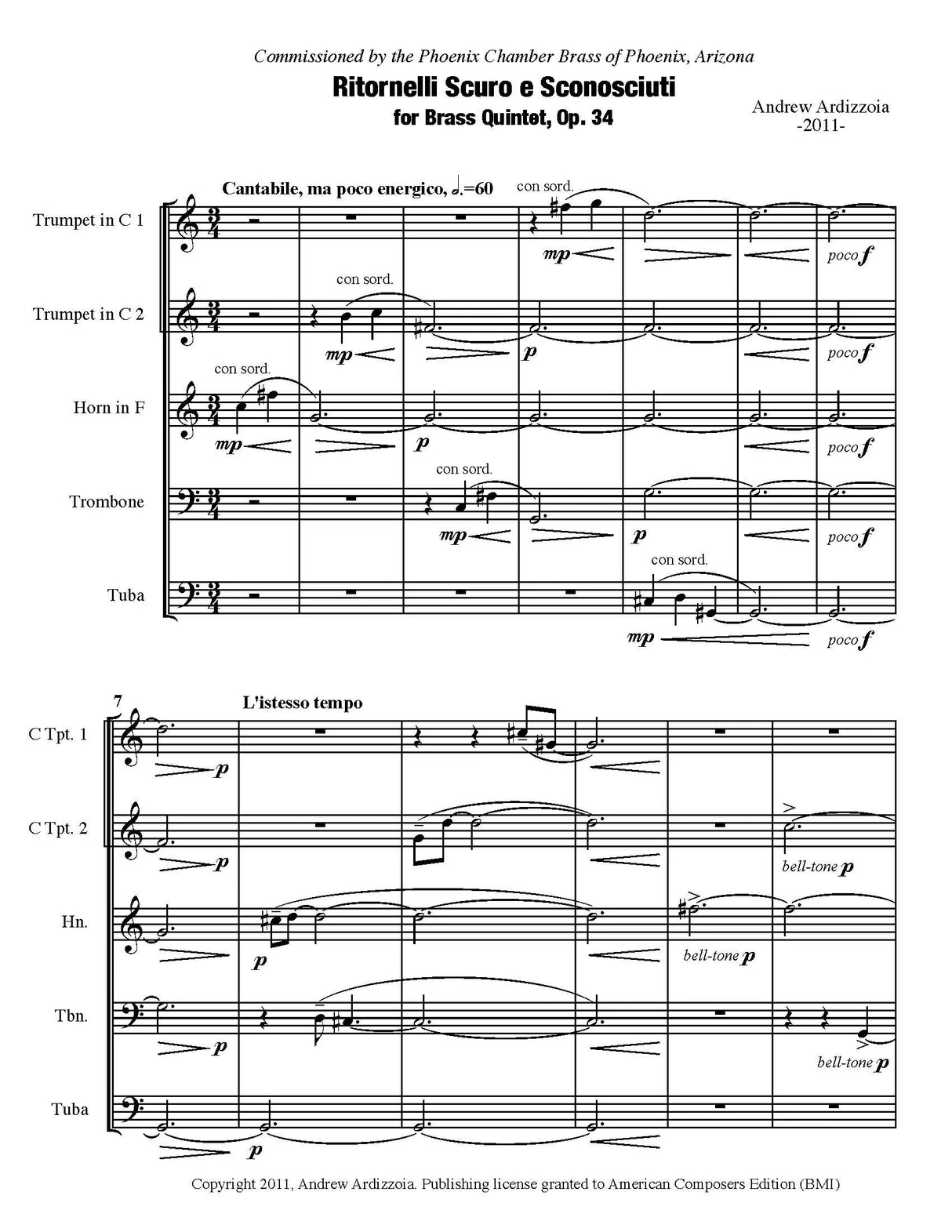 Ardizzoia: Ritornelli Scuro e Sconosciuti, Op. 34