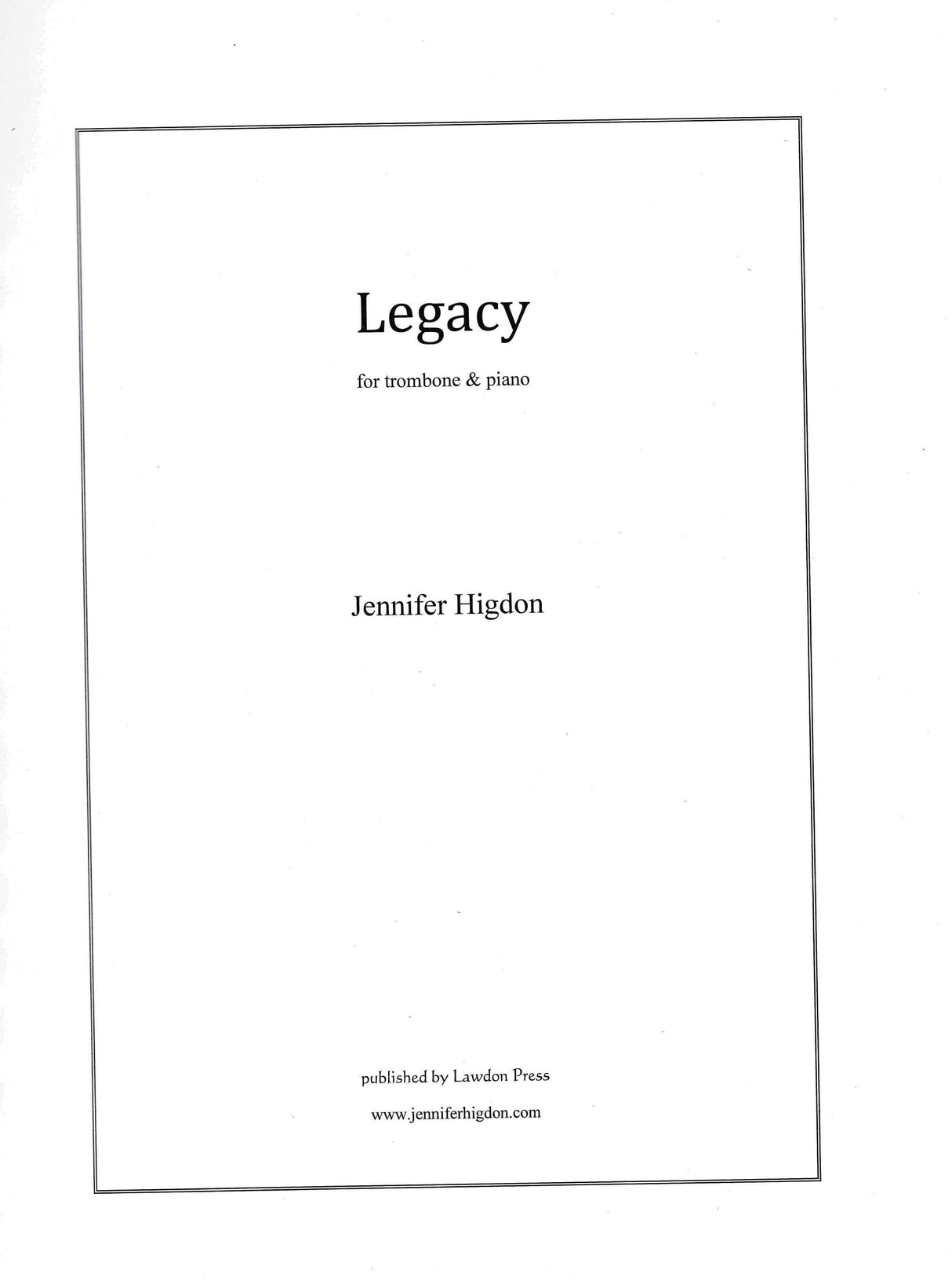 Higdon: Legacy (Version for Trombone & Piano)