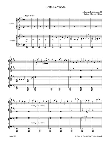 Brahms: Serenade No. 1 in D Major, Op. 11 (version for piano, 4-hands)