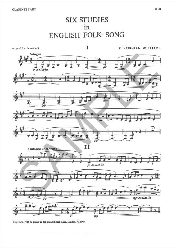 Vaughan Williams: 6 Studies in English Folk Song (arr. for clarinet)