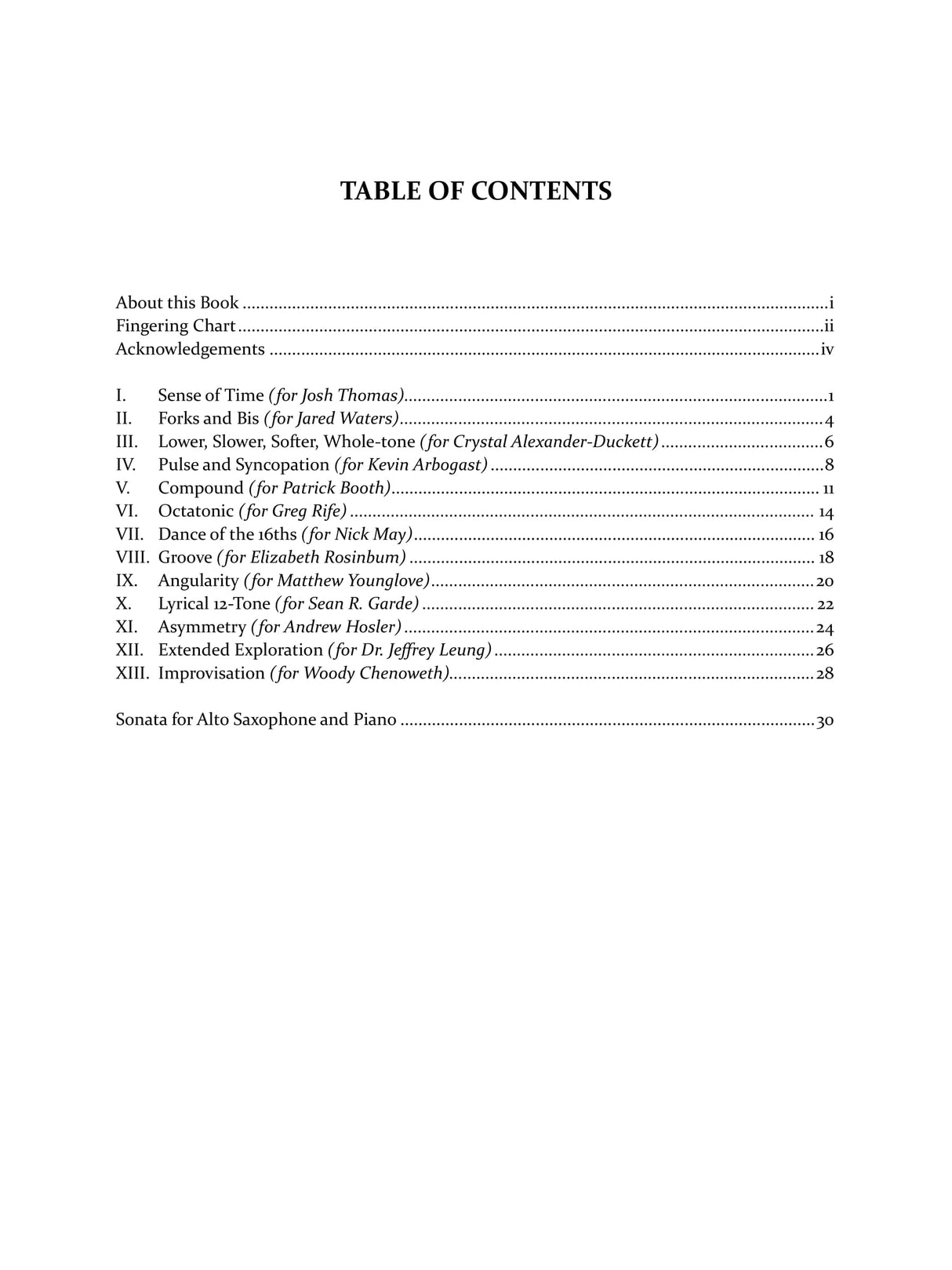 Arias: Thirteen Etudes, and Sonata for Alto Saxophone and PIano.