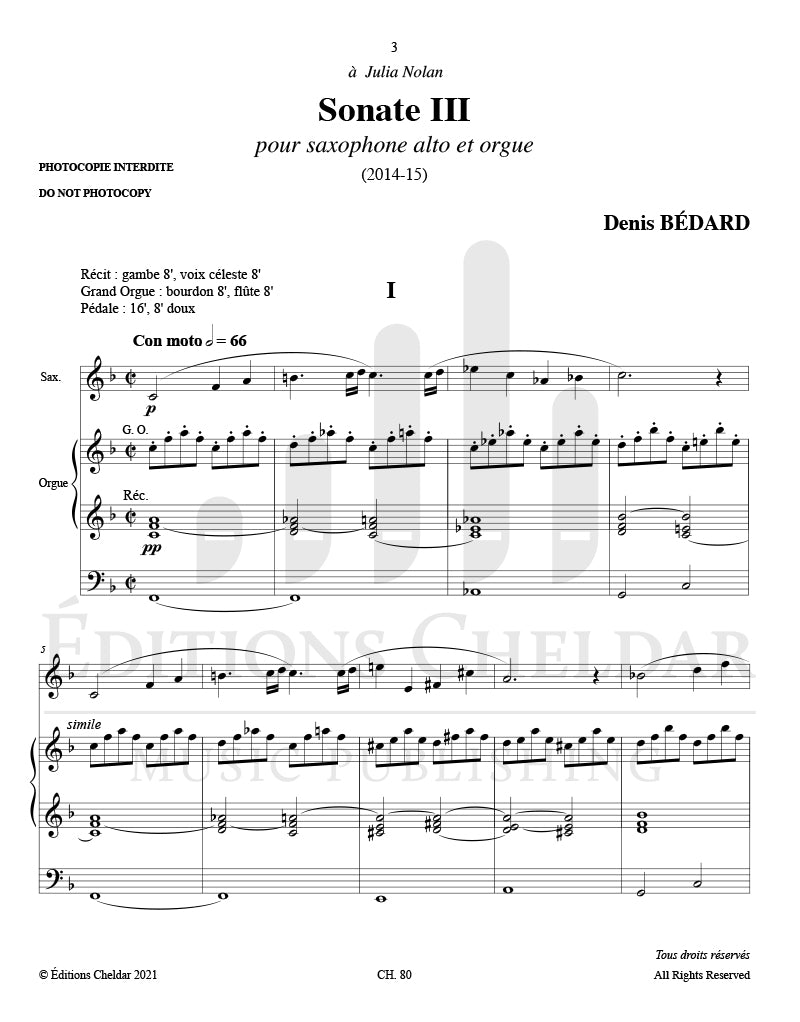 Bédard: Sonata No. 3 for Alto Saxophone and Organ