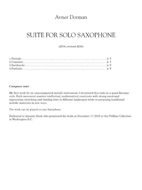Dorman: Suite for Solo Saxophone