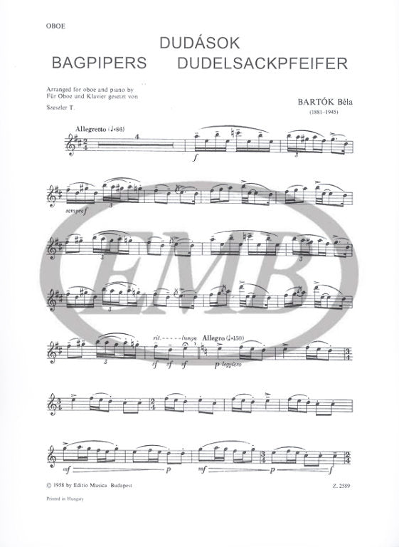 Bartók: Dudások (Bagpipers) arr. for oboe & piano