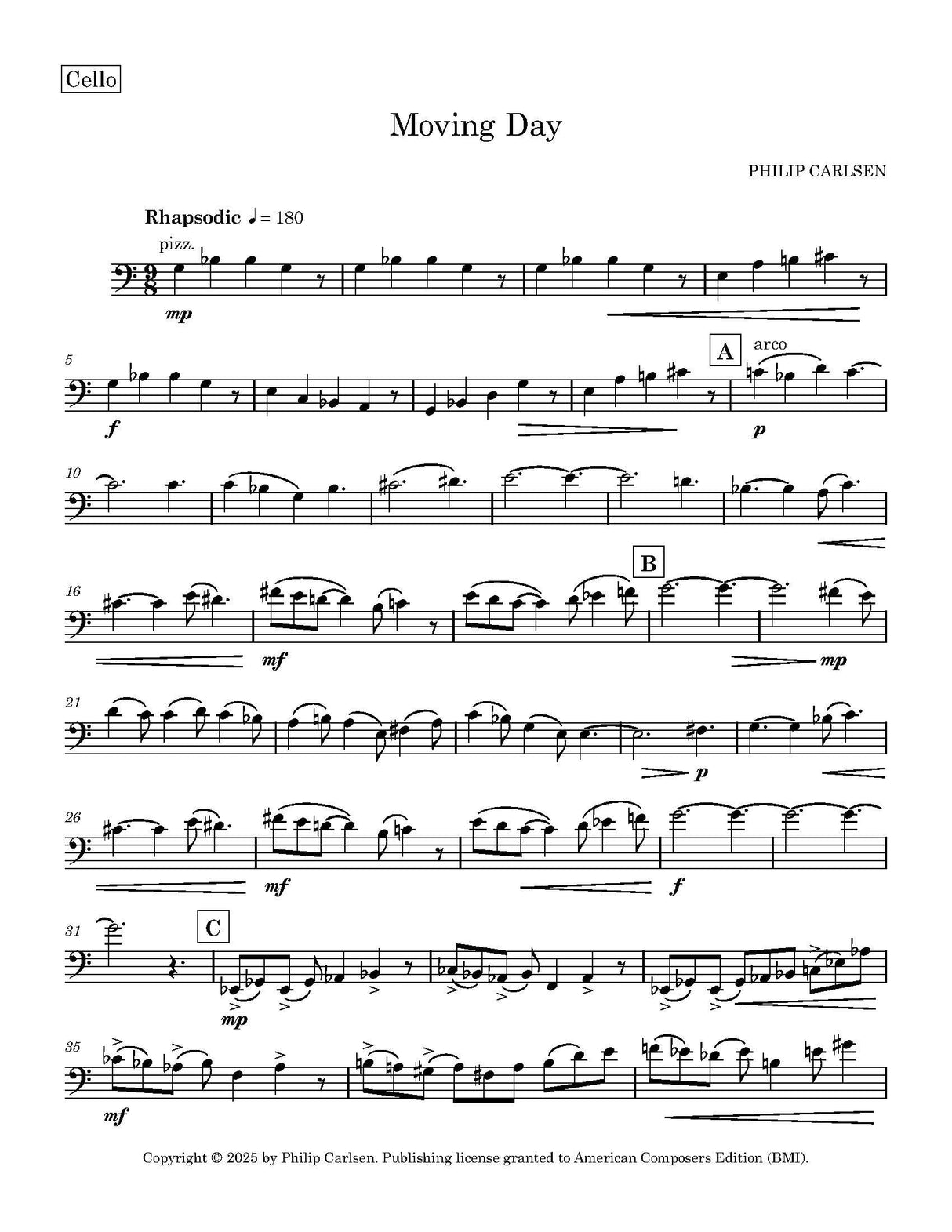 Carlsen: Moving Day (Version for Cello & Marimba)