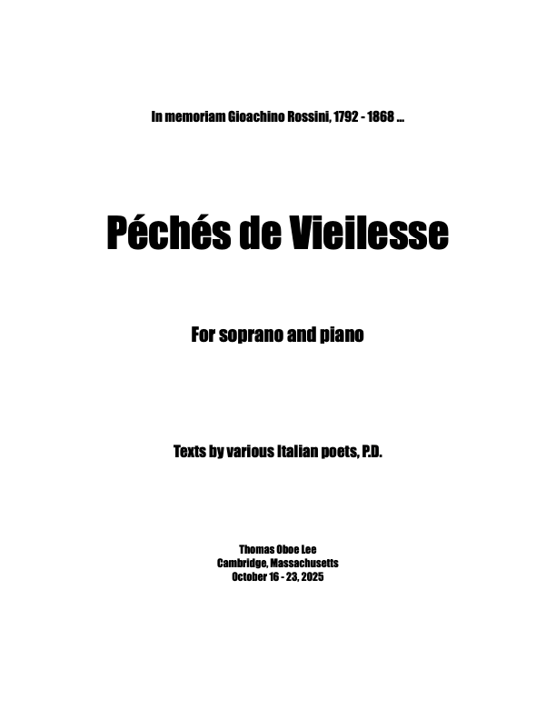 Lee: Péchés de vieillesse ... Hommage à Rossini