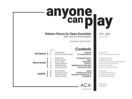 Anyone Can Play: 13 Pieces for Open Ensemble