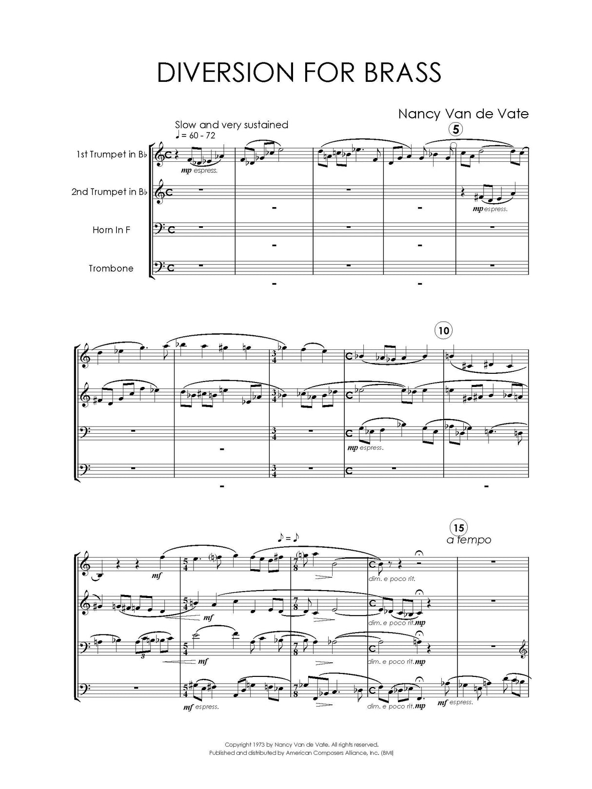 Van de Vate: Diversion for Brass
